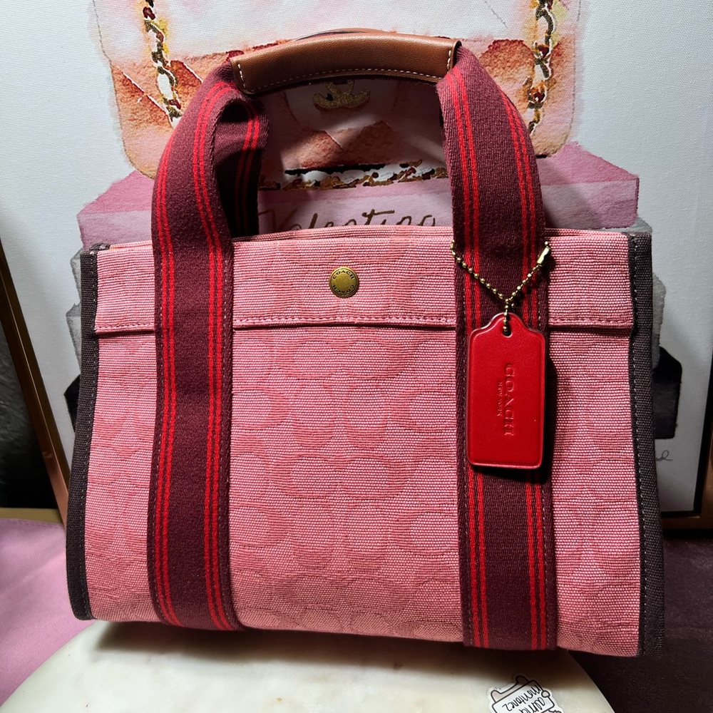 COACH Spin Taffy Multi Coloured Tote 27 In Signature Jacquard, Pink, pink EUC